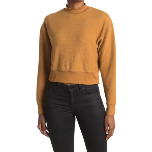Abound Women's Mock Neck Long Sleeve Fleece Pullover in Tan Dale Size M - Picture 11 of 12